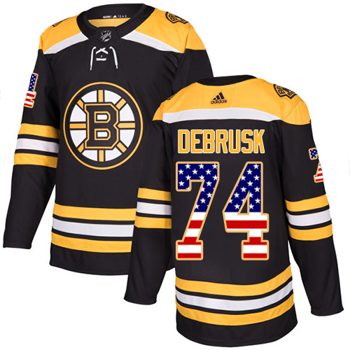 Adidas Bruins #74 Jake DeBrusk Black Home Authentic USA Flag Stitched NHL Jersey